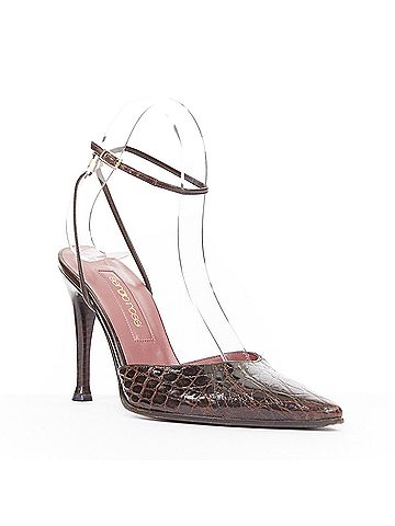 Sergio Rossi Sergio Rossi Brown Croc Embossed Leather Ankle Strap Pumps (view 2)