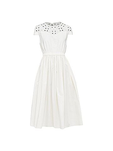 Fendi Fendi eyelet cutout scalloped white cotton midi dress (view 1)