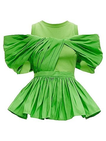 Alexander McQueen Alexander McQueen cotton pleated peplum cold shoulder top (view 1)