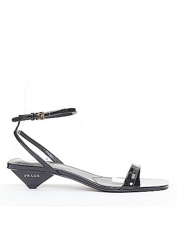 Prada Prada Black Leather Triangle Logo Kitten Heel Sandals (view 1)
