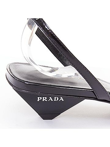 Prada Prada Black Leather Triangle Logo Kitten Heel Sandals (view 2)