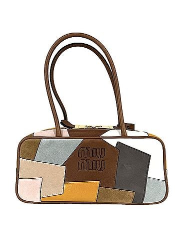 Miu Miu Miu Miu Miu Women's Patchwork Bow Tote Bag, 5BB173, Leather Suede, Brown, Multicolor, Gold Hardware (view 1)