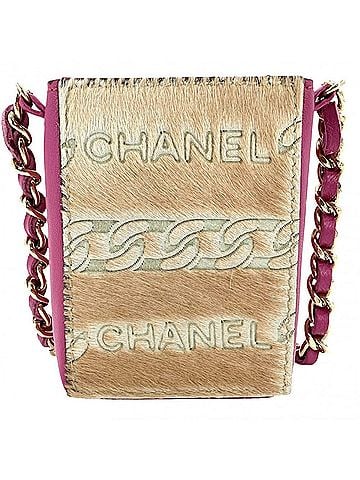 Chanel Chanel women's accessories: chain shoulder bag, cigarette case, pouch, mini CHANEL calfskin leather, pink, beige, gold hardware. (view 2)