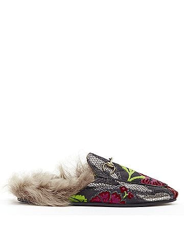 Gucci Gucci Princetown Floral Fur Loafers (view 1)