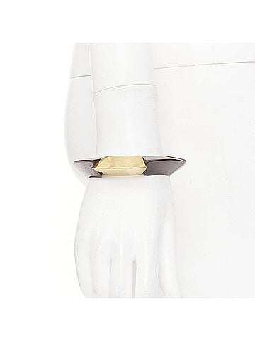 Saint Laurent Saint Laurent gold tone brass wood elastic bracelet cuff (view 1)
