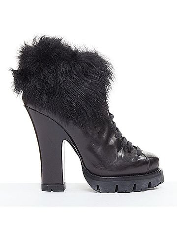 Prada Prada 2011 Leather Fur Trim Ankle Boots (view 1)