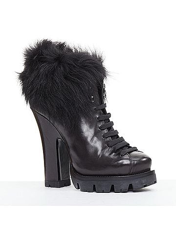 Prada Prada 2011 Leather Fur Trim Ankle Boots (view 2)