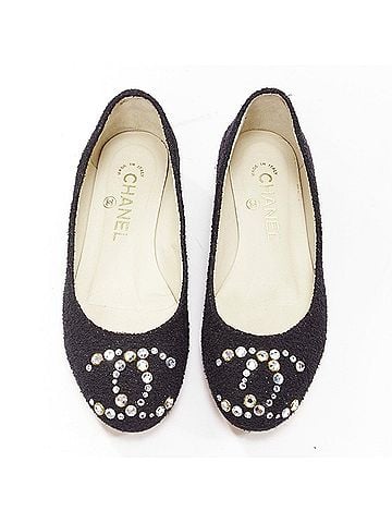 Chanel Chanel Tweed Crystal Logo Flat Shoes (view 1)