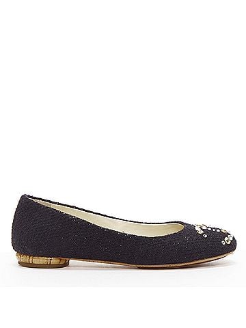 Chanel Chanel Tweed Crystal Logo Flat Shoes (view 2)
