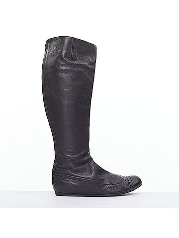 Lanvin Lanvin Leather Round Toe Flat Long Boots (view 1)