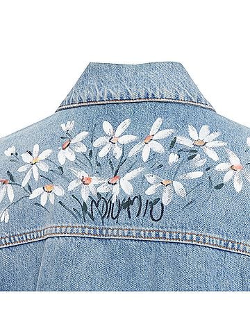 Miu Miu Miu Miu washed denim hand painted daisy cropped jacket (view 2)