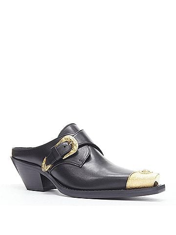 Versace VERSACE 2019 black leather gold Medusa toe western buckle cuban mule EU37 (view 2)
