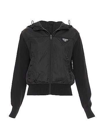 Prada Prada virgin wool nylon front triangle logo zip hoodie (view 1)