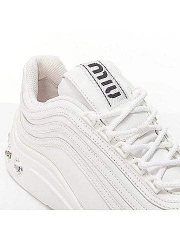 Miu Miu Miu Miu White Leather Crystal Sneakers (view 2)