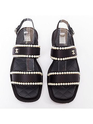 Chanel Chanel Pearl Embellished Satin Sandals (view 2)