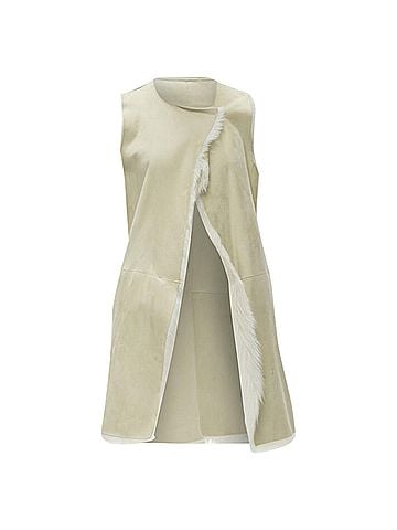 Theory Theory beige shearling lamb fur lined suede vest (view 1)