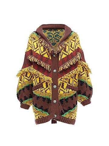 ETRO Etro wool blend fringe trimmed jacquard cardigan (view 1)