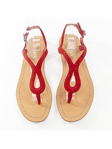 Prada Prada Red Suede Wavy T-Strap Flat Sandals (view 1)