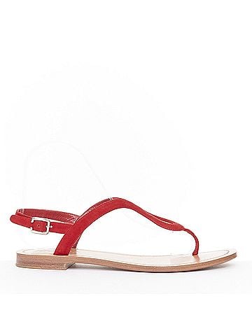 Prada Prada Red Suede Wavy T-Strap Flat Sandals (view 2)