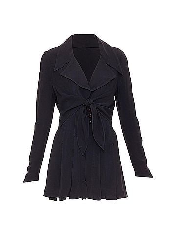 Karl Lagerfeld Karl Lagerfeld tie front pleated hem wool crepe coat (view 1)
