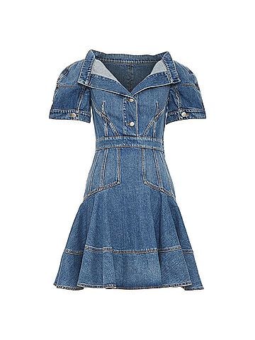 Alexander McQueen Alexander McQueen denim open boat neck sleeve dress (view 1)