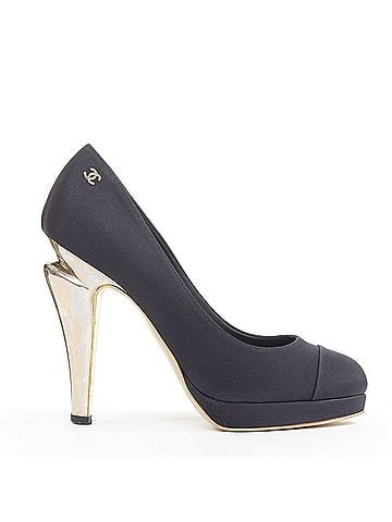 Chanel Chanel Satin Gold Bolt Heel Pumps (view 1)