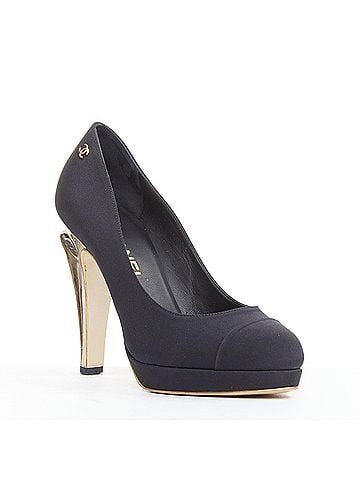 Chanel Chanel Satin Gold Bolt Heel Pumps (view 2)
