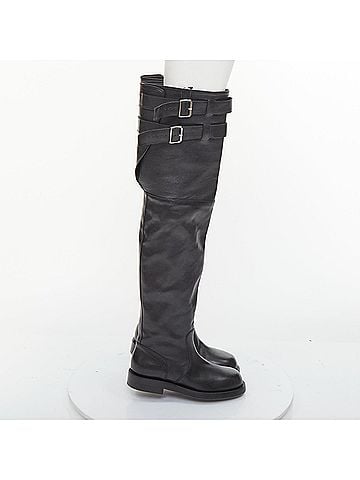 Ann Demeulemeester ANN DEMEULEMEESTER black leather silver multi buckles over the knee boots EU38 (view 1)