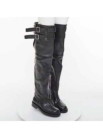Ann Demeulemeester ANN DEMEULEMEESTER black leather silver multi buckles over the knee boots EU38 (view 2)