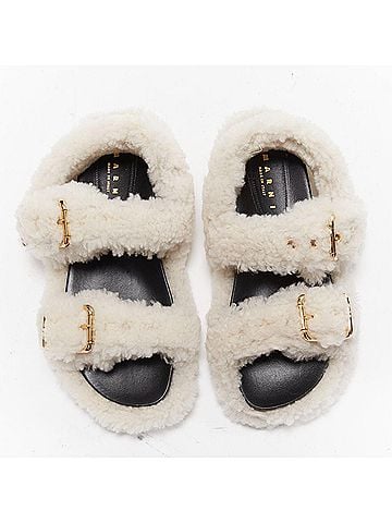 MARNI Marni White Shearling Flat Sandals (view 1)