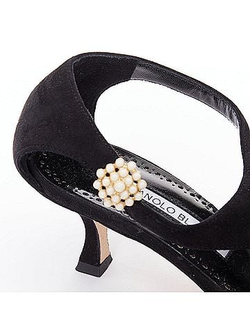 Manolo Blahnik Manolo Blahnik Suede Pearl Kitten Heels (view 2)