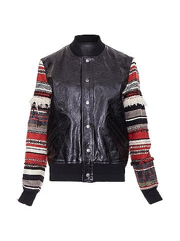 Saint Laurent Saint Laurent embroidered sleeves leather bomber (view 1)
