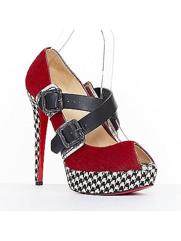 Christian Louboutin CHRISTIAN LOUBOUTIN Bikiki 140 red houndstooth calf hair platform heels EU38 (view 2)