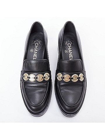 Chanel Chanel Leather Gold Logo Loafers (view 2)