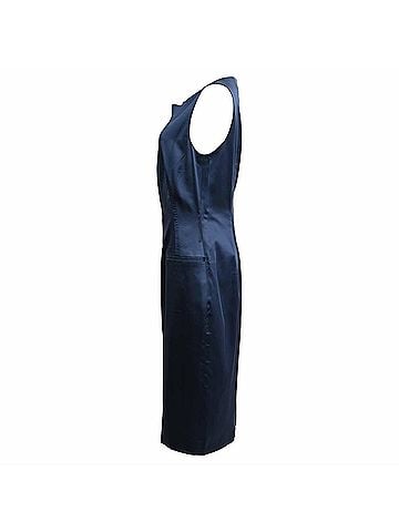 HUGO BOSS Boss Sleeveless Midi Dress in Navy Blue Acetate (view 2)