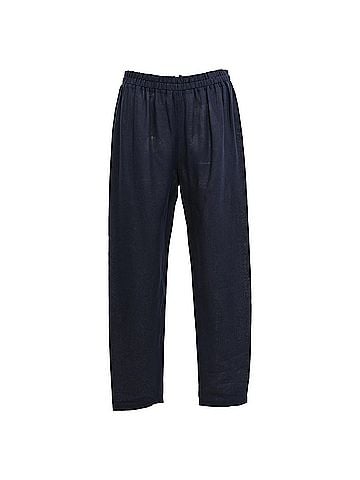 Mansur Gavriel Mansur Gavriel Drawstring Straight Leg Pants in Navy Blue Linen (view 1)