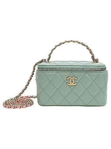 Chanel Chanel Quilted Small Top Handle Vanity Case With Chain in Light Green Leather (view 1)