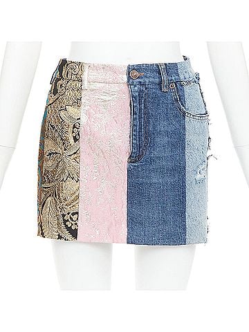 Dolce & Gabbana Dolce Gabbana Denim Jacquard Patchwork Skirt (view 1)