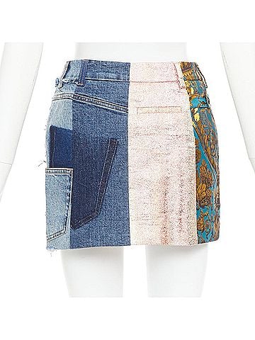 Dolce & Gabbana Dolce Gabbana Denim Jacquard Patchwork Skirt (view 2)