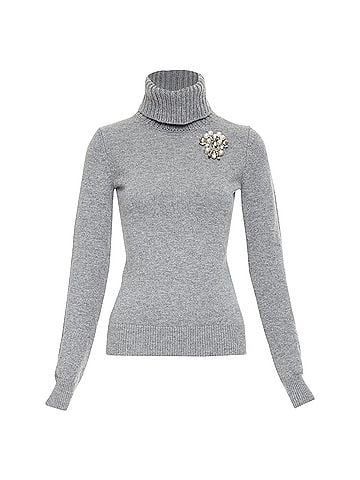 Alexander McQueen Alexander McQueen cashmere crystal embellished brooch sweater (view 1)