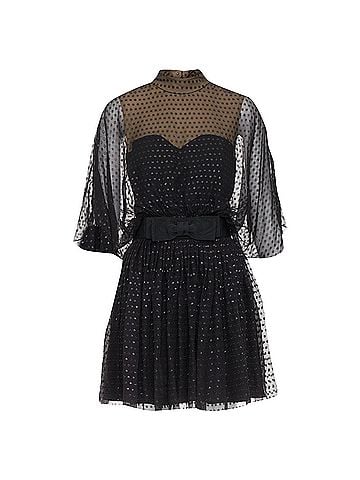 Saint Laurent Saint Laurent polka dot lurex semi sheer bow belt dress (view 1)