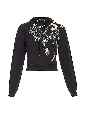 Roberto Cavalli Roberto Cavalli logo print crystal cropped hoodie (view 1)