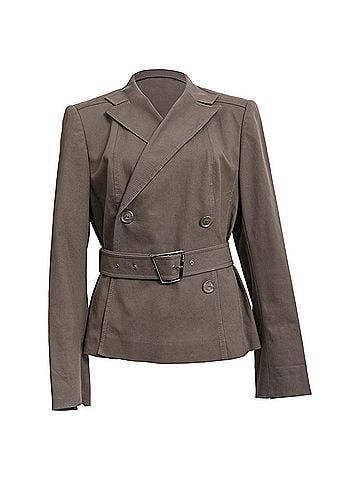 AKRIS Akris Belted Double-Breasted Blazer in Brown Cotton (view 1)