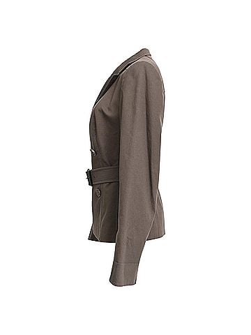 AKRIS Akris Belted Double-Breasted Blazer in Brown Cotton (view 2)
