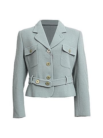 Giorgio Armani Giorgio Armani Belted Single-Breasted Cropped Blazer in Green Wool (view 1)