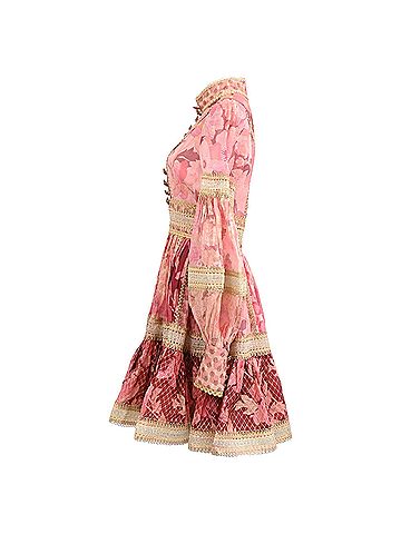 Zimmermann Zimmermann Concert Embellished Floral-Print Dress in Pink Linen (view 2)