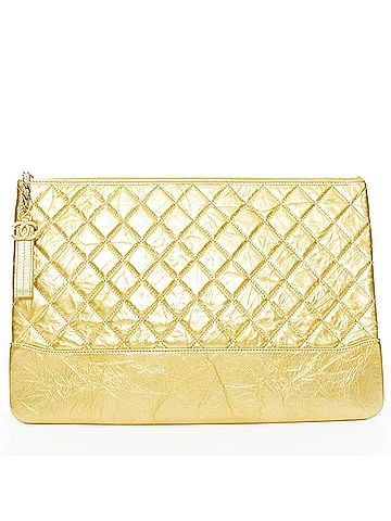 Chanel Chanel Gabrielle O-Case gold aged leather quilted clutch bag (view 1)