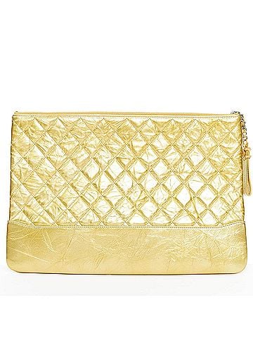 Chanel Chanel Gabrielle O-Case gold aged leather quilted clutch bag (view 2)