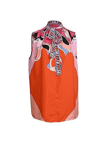 Emilio Pucci Emilio Pucci Abstract-Print Tie Neck Sleeveless Blouse in Multicolor Silk (view 1)
