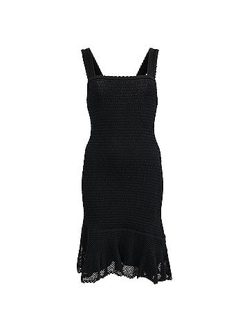 Sandro Sandro Square-Neck Smocked Mini Dress in Black Viscose (view 1)
